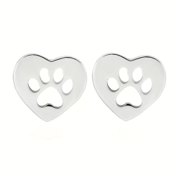 Pawprint and Heart Stainless Steel Stud Small Earrings #1240 - Picture 5 of 10